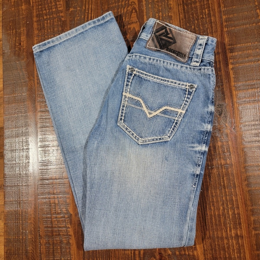 Rock & Roll Cowboy Double Barrel Relaxed Straight Jean Men 29x34 Blue Distressed